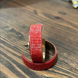 Red Beaded Hoop Earrings - Women Accessories